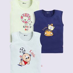 MooNKids Infants Pack Of 3 Printed Cotton Basic Vests MK_Vest_343 Navy Lime Powder blue-17