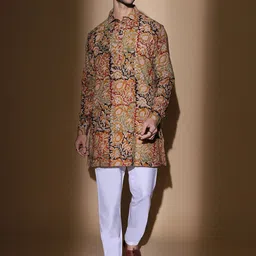 MOSHI Floral Printed Shirt Collar Pure Cotton Straight Kurta-image-78