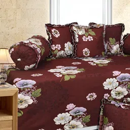 Luxmi Cotton Fabrics Set Of 8 Maroon Floral Printed Bedsheet With Bolster & Cushion Covers-image-76