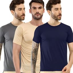 T.T. Men Pack Of 3 Solid Round Neck Slim Fit T-shirts-image-68