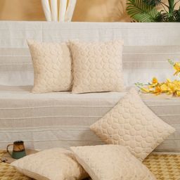 SOKNACK Cream-Coloured 5 Pieces Velvet Square Cushion Covers-image-35