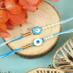 Asthetika Set Of 2 Artificial Beaded Evil Eye Rakhis With Roli Chawal-29