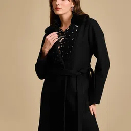 Kazo Notched Lapel Embellishment Single-Breasted Overcoat-picture-49