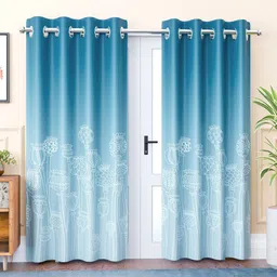 Kuber Industries Blue & White 2 Pieces Ethnic Printed Room Darkening Door Curtain-47