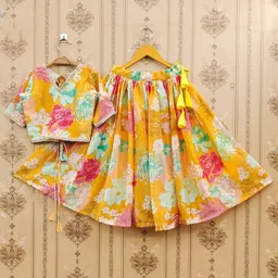 JOVK DESIGN Girls Floral Printed Silk Ready to Wear Lehenga & V-Neck Blouse-11