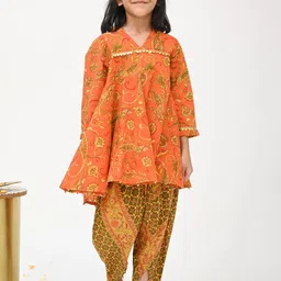Peekaaboo Kids Girls Ethnic Motifs Printed Regular Beads and Stones Pure Cotton Kurti with Sharara-picture-32