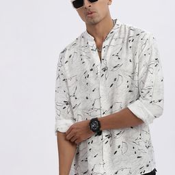 SHOWOFF Men Premium Mandarin Collar Abstract Printed Cotton Slim Fit Casual Shirt-15