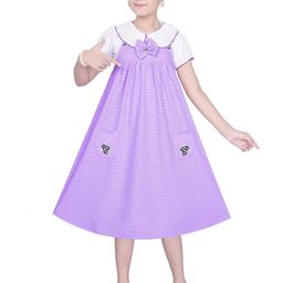 SVM FASHION Girls Purple Solid Round Neck Short Sleeves A-Line Casual Maxi Dress-image-62