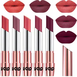 VOLO Set Of 5 Creme Matte Lipsticks - Peach 33-Plum 36-Dark Peach 37-Rose Pink 38-Wine 47-image-87