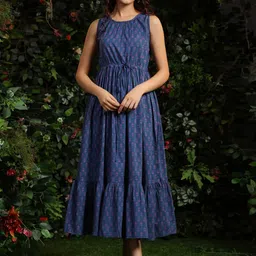 anayna Printed Fit & Flared Cotton Sleeveless Dress-image-88
