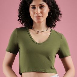 Mayra Women Solid V-Neck Cotton T-shirt-image-3
