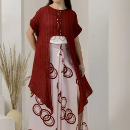 First Resort by Ramola Bachchan Printed Round Neck Linen Cover-Up & Crop Top With Skirt-picture-51