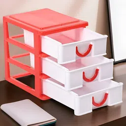 Kuber Industries White & Red Reusable 3-Tier Drawer Organiser image 1