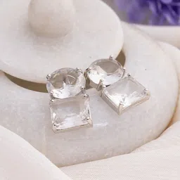 Manikya Rhodium-Plated American Diamond Studded Square Shaped Drop Earrings-18