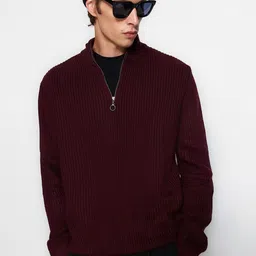 Trendyol Men Self Design High Neck Acrylic Sweatshirt-image-35