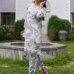 Sangria Abstract Printed V-Neck Pure Cotton Tunic With Trousers-5