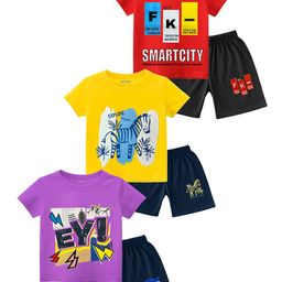 Tik Tok WEARS Boys Pack Of 2 Printed Round Neck Cotton T-shirt With Shorts-38