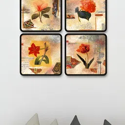 Myntra Elegant Homes Red & Green 4 Pieces Floral And Botanical Wooden Wall Art-image-93