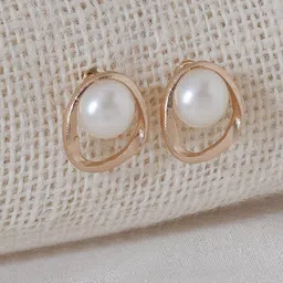 Niska Stainless Steel Gold Plated Pearls Beaded Contemporary Studs-image-76