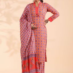 Vbuyz Geometric Printed Regular Pure Cotton Kurta With Palazzos & Dupatta image 1