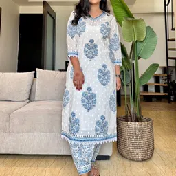 KALINI Ethnic Motifs Printed Thread Work Straight Kurta with Salwar & With Dupatta image 2