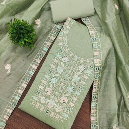 LeeliPeeri Designer Embroidered Thread Work Chanderi Cotton Unstitched Dress Material-picture-19