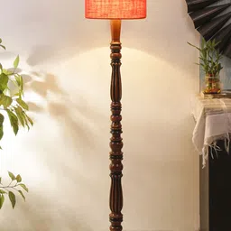 Devansh Pink & Brown Jute Wooden Floor Lamp-9