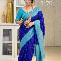 HERE&NOW Woven Design Zari Pure Silk Banarasi Saree-image-35