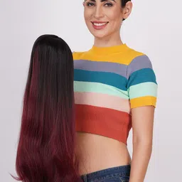 CRIBE Dual Tone Full Length Full Head Hair Wig - Burgundy-image-81