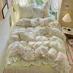 JC HOME Green & White 4 Pieces Double Queen Regular Bedding Set-picture-2