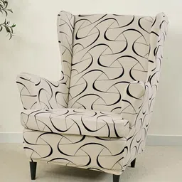 HOKIPO  Beige & Black 140GSM Stretchable Wing Chair Cover-image-90
