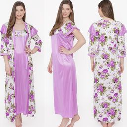 PHALIN Women Multicoloured Satin Printed Nightdress-image-90