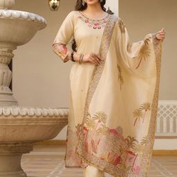 BAPS Women Floral Embroidered Zari Kurta Set With Dupatta-picture-24