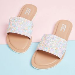 Fame Forever by Lifestyle Girls Embellished Open Toe Flats-picture-45