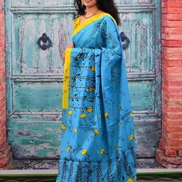 Dastkar Floral Pure Cotton Block Print Saree-picture-5