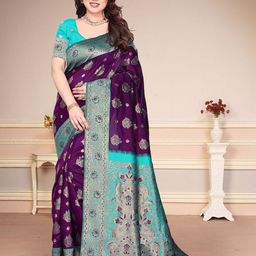 MAGNEITTA Ethnic Motifs Woven Design Zari Banarasi Saree-image-29