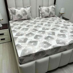 Pure Decor White & Green Geometric 220 TC Queen Bedsheet with 2 Pillow Covers-picture-21