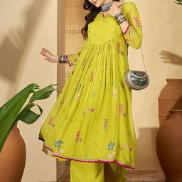 Sangria Women Floral Woven Design Zari Anarakli Kurta With Trousers & Dupatta-picture-16