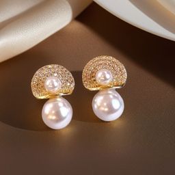 DIVASTRI Korean Gold Plated Stones Studded & Pearls Beaded Spherical Drop Earring-15