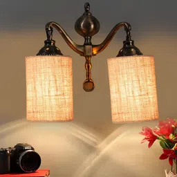 Devansh Beige & Gold-Toned Metal Traditional Cylinder Shaped Wall Lamp-image-4