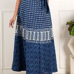 Style Shoes Block Printed Cotton Wrap Around Maxi Skirt-image-78