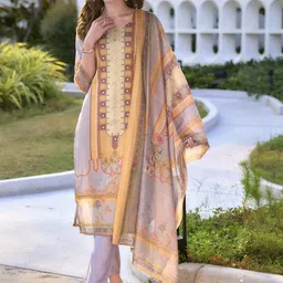 YOELLA Women Ethnic Motifs Printed Regular Mirror Work Kurta with Trousers & With Dupatta-54