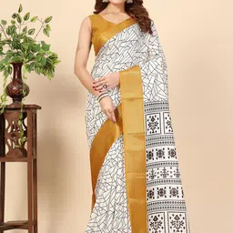 J 6 DESIGNER Geometric Printed Art Silk Block Print Saree-picture-28