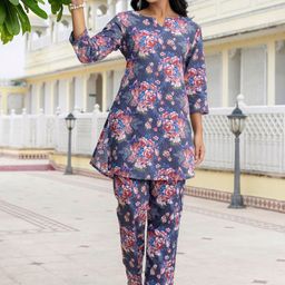 FERANOID Floral Printed Pure Cotton Top With Trouser Co-Ords-picture-1