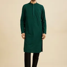 Manyavar Floral Embroidered Mandarin Collar Thread Work Straight Kurta With Pyjamas-image-53