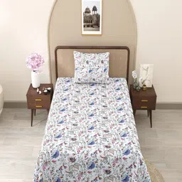 Bombay Spreads Blue & White Floral Cotton 240 TC Single Bedsheet Set 2.25 m X 1.50 m-image-73