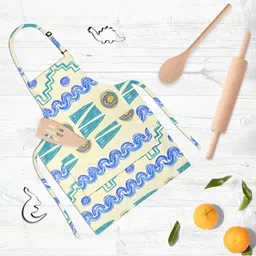 ArtzFolio Kids Cream Colored & BluePrinted Cotton Aprons-image-58
