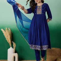 Sangria Embroidered Kurta Set With Pant & Dupatta-35