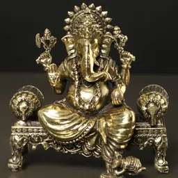 Exotic India 3" Small Superfine Lord Ganesha Seated on Singhasan - Brass Statue-image-49