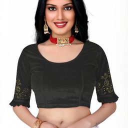 PU FASHION Women Embellished Beads and Stones Round Neck Stretchable Saree Blouse-image-98